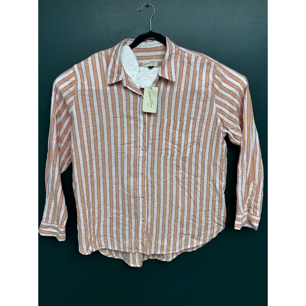 Universal Thread Womens XL Striped Button Down Shirt Orange Pink Linen Blend NWT